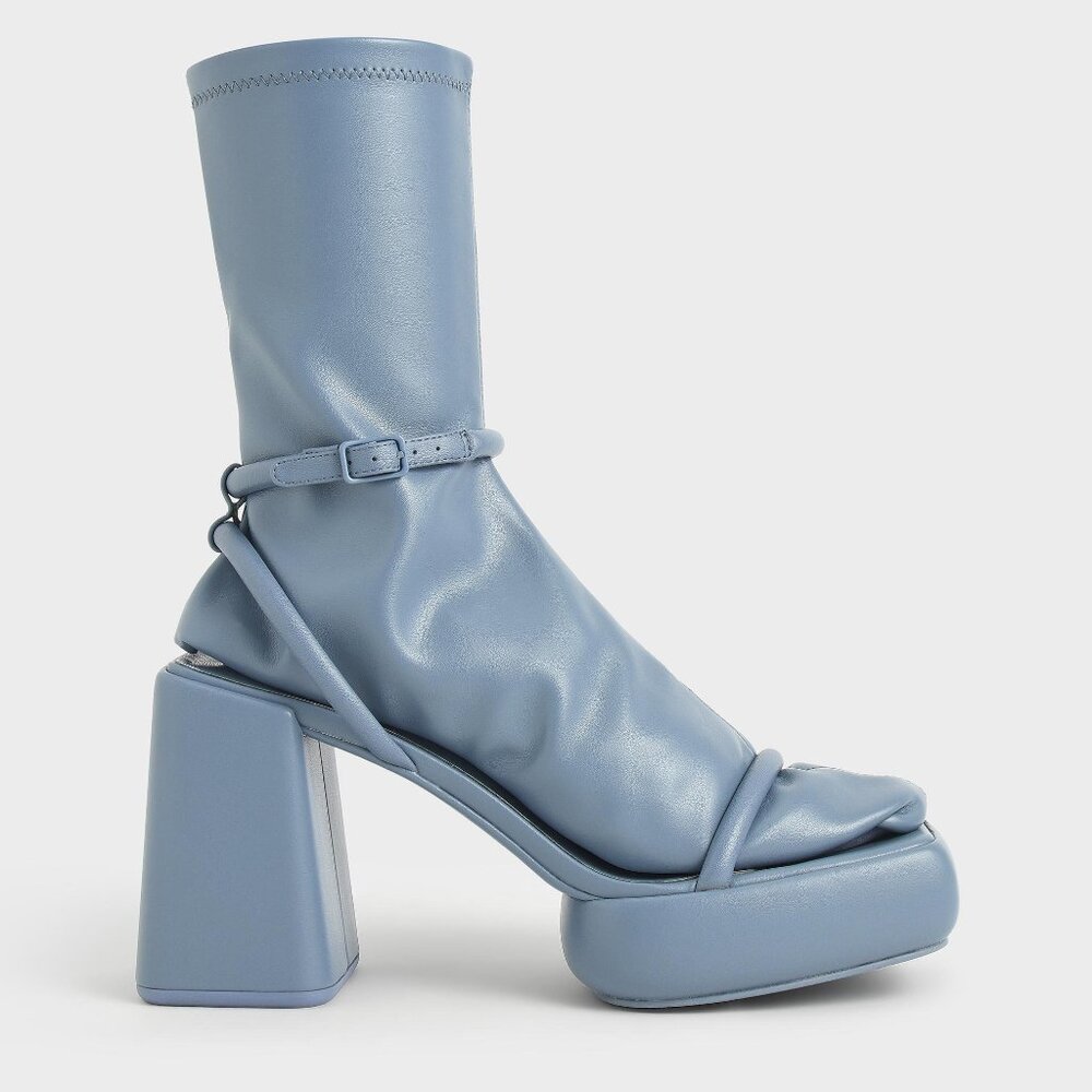 Charles and Keithe Lucile Platform Calf Boots Blue Leather